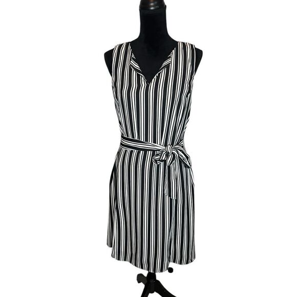BANANA REPUBLIC STRIPED BLACK & WHITE SLEEVELESS ALINE DRESS WOMENS SIZE 10 - Picture 4 of 11